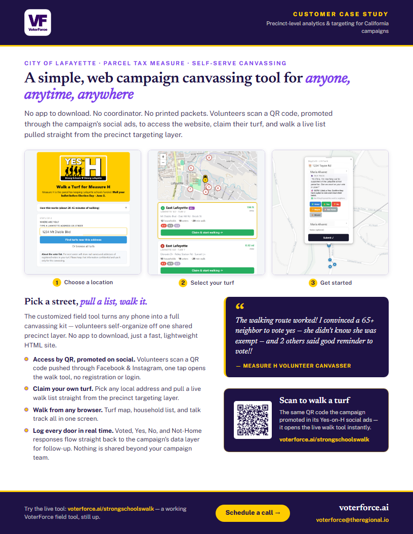 A simple web canvassing tool for anyone, anytime, anywhere — one-page case study