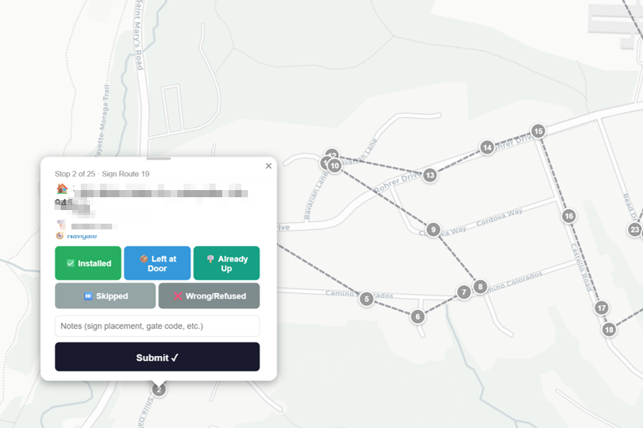 Lawn sign delivery route — Lafayette Measure H