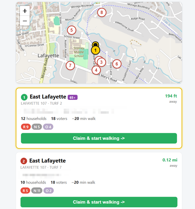 Self-serve canvassing — live walk list